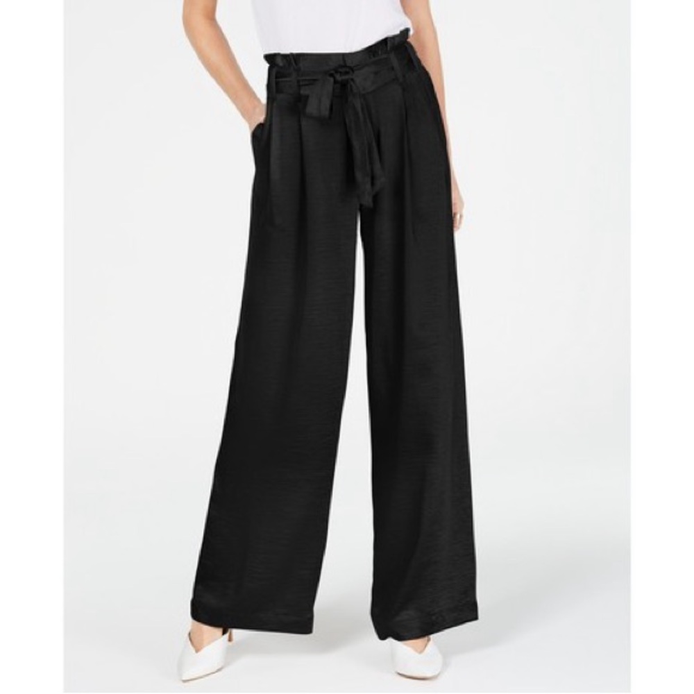 INC International Company Wide-Leg Black Tie Waist Pants Black Size Small